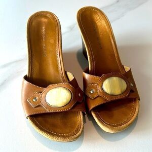 Antonio Melani Leather Heels High Wedge Sandal 3in Faux Opal Business Casual